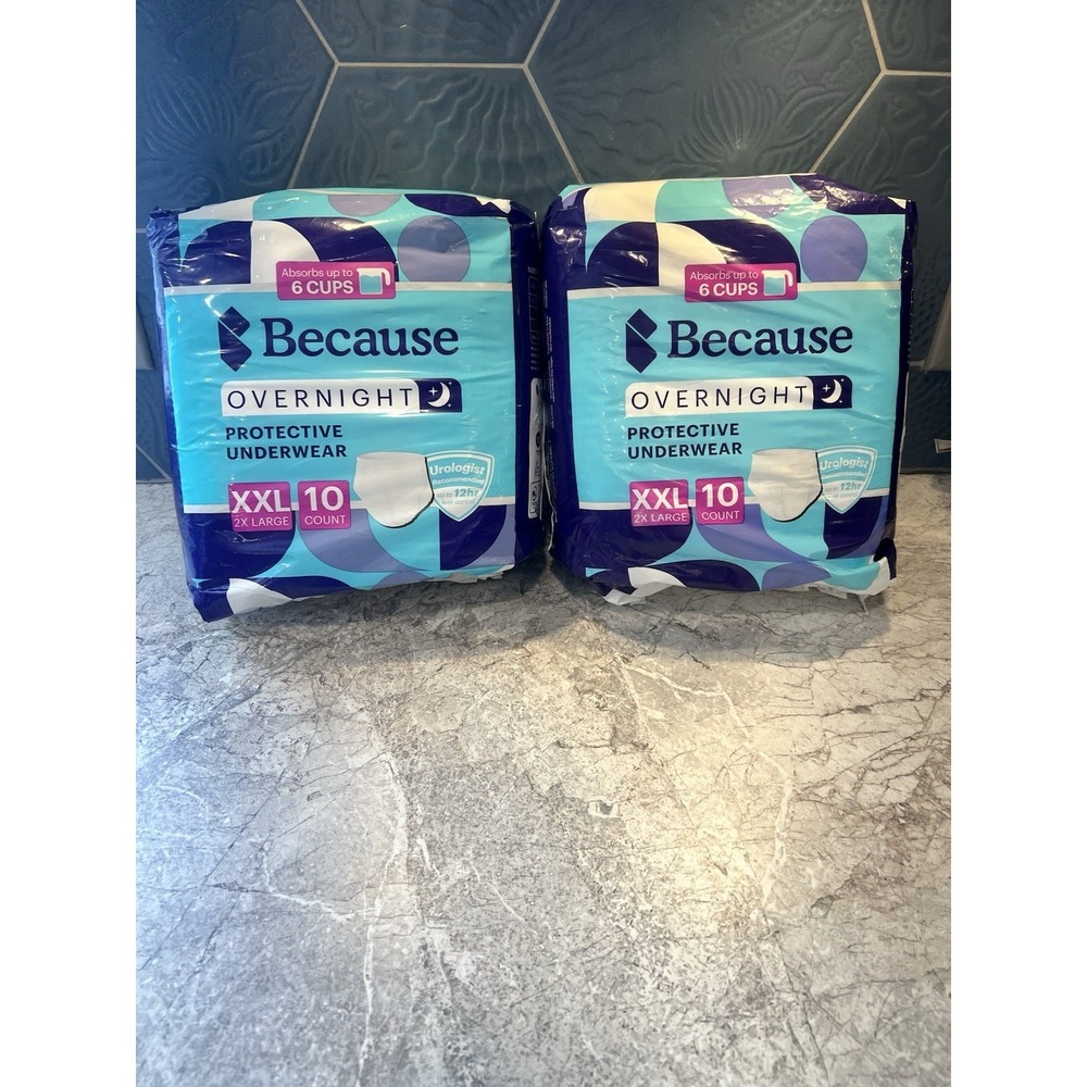 Lot of 2 Because Overnight Protective Underwear XXL 2X Large (20 Total)